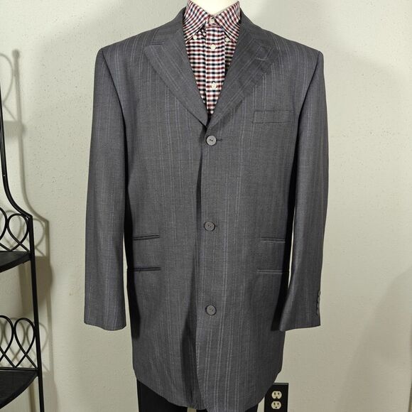 Stacy Adams Men's Sport‎ Coat Blazer Gray Striped Polyester Blend 44L